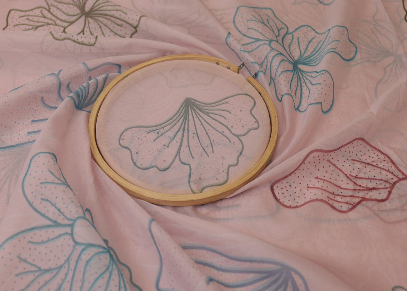 Baby Pink Organza with Floral Embroidery & Elegant Cutwork Border