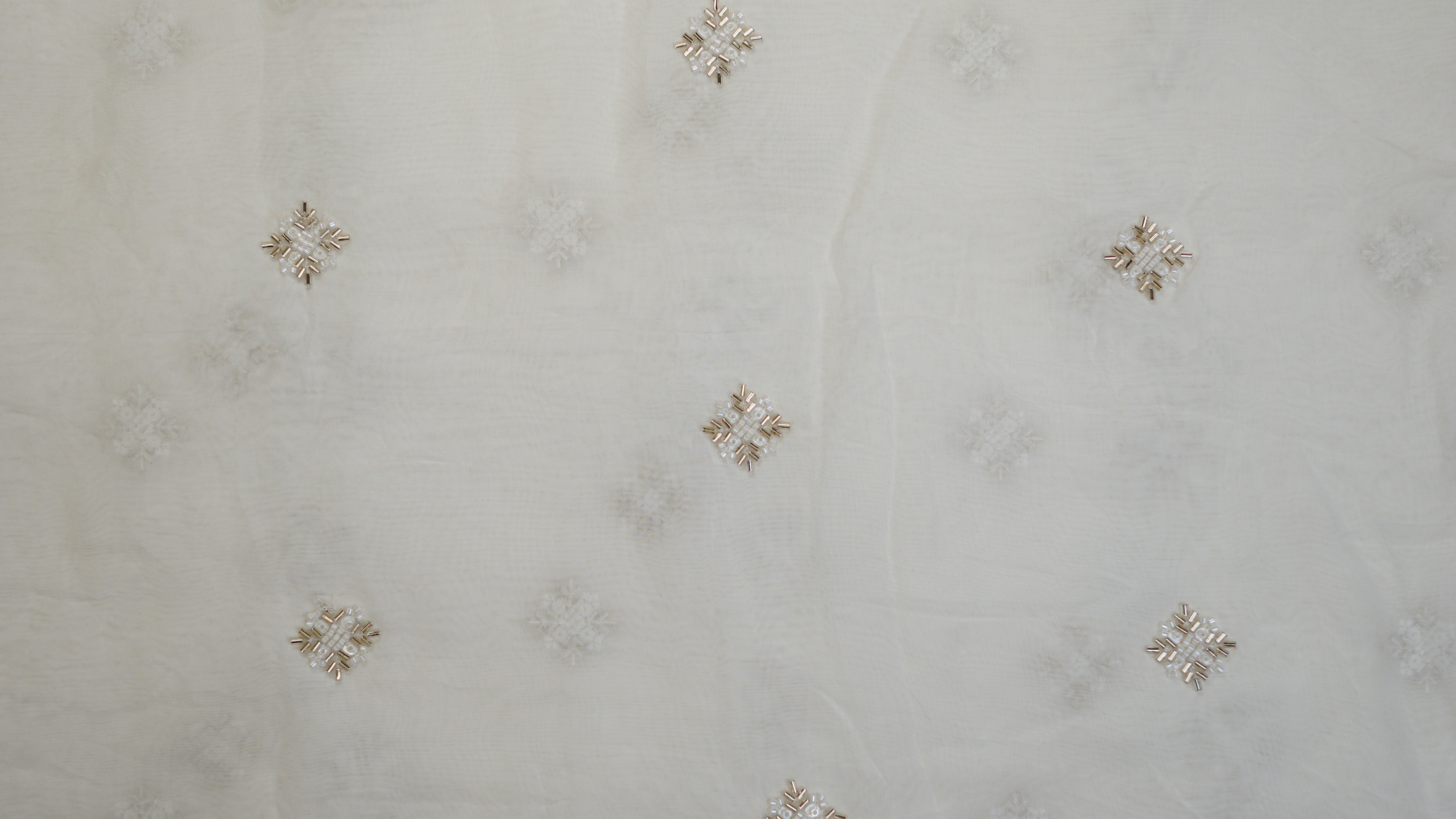 White Viscose Organza with Sequins, Katdana, and Bead Adornments