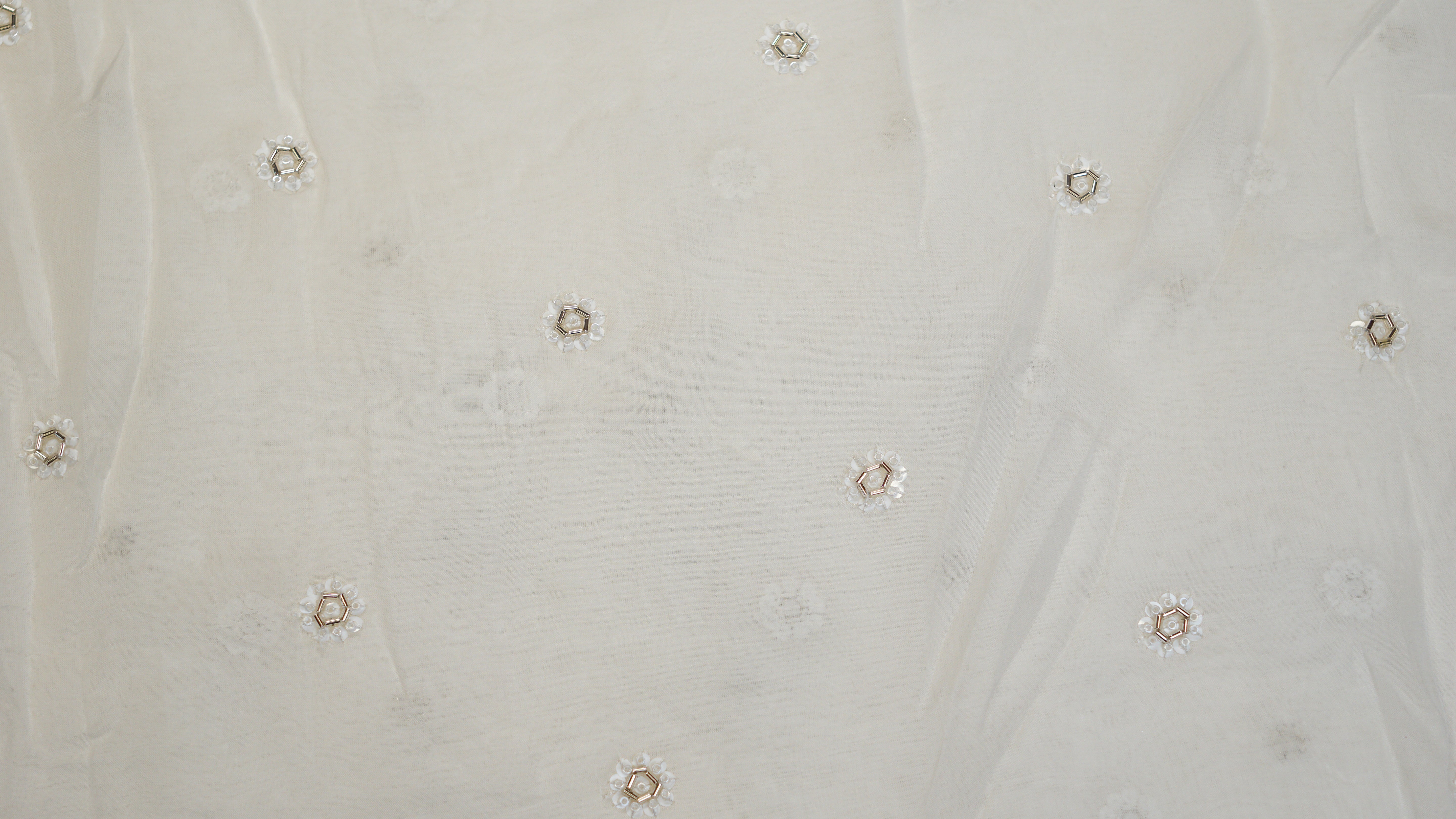 White Viscose Organza with Sequins, Katdana, and Bead Adornments