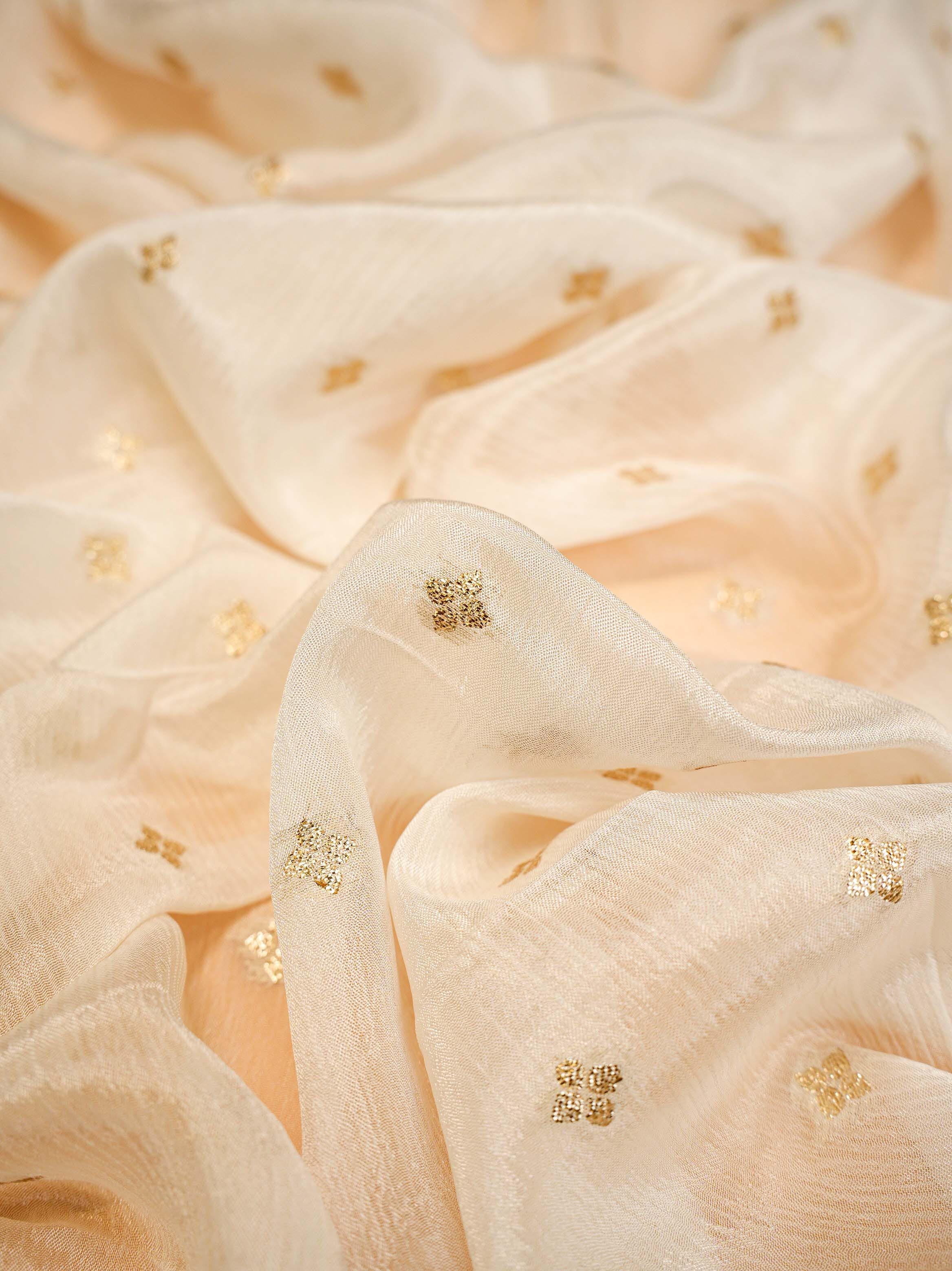 White Dupatta with Zari,sequins and Scallop Border