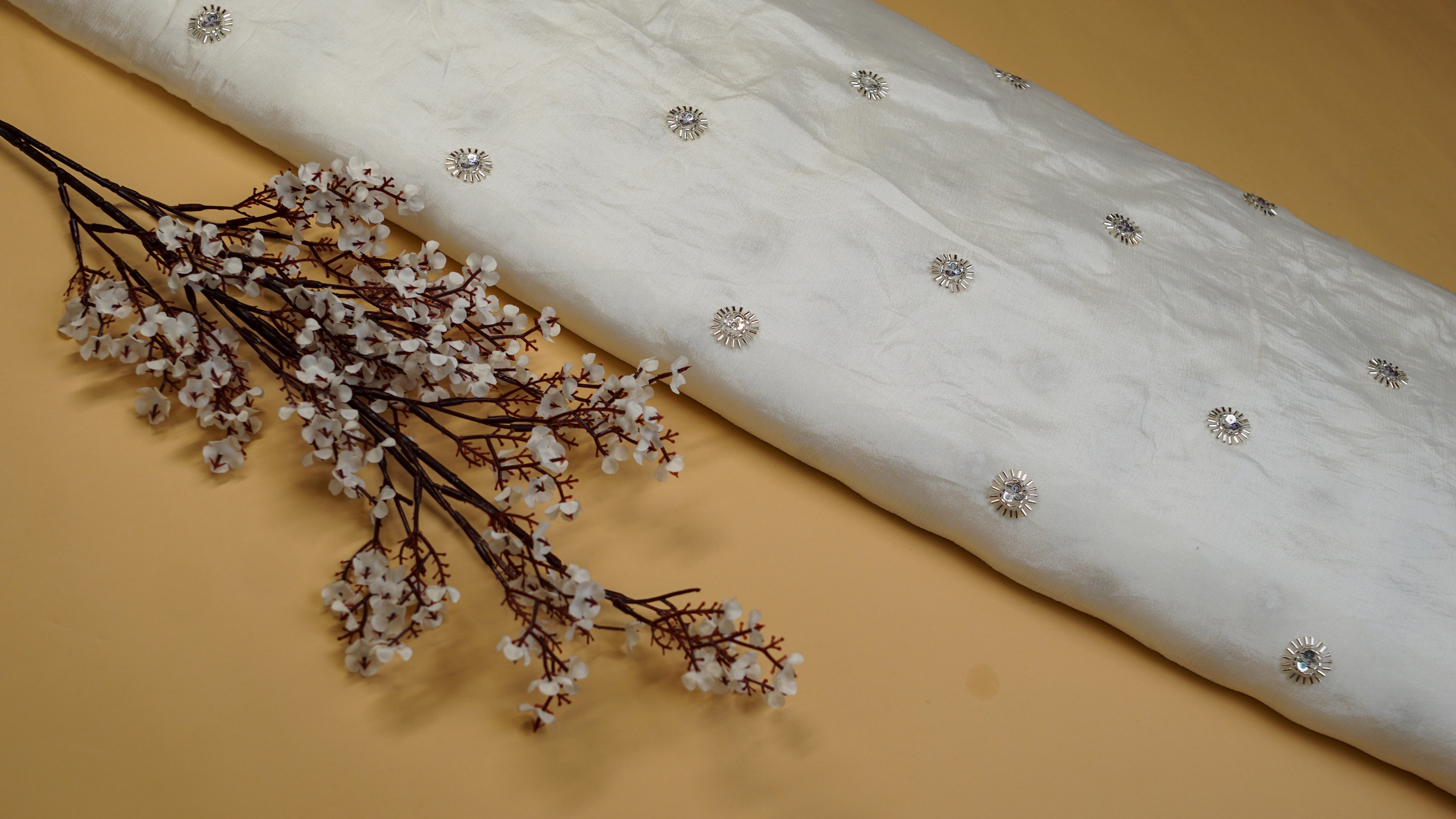 White Chinon Chiffon with Sequins and Katdana Magic