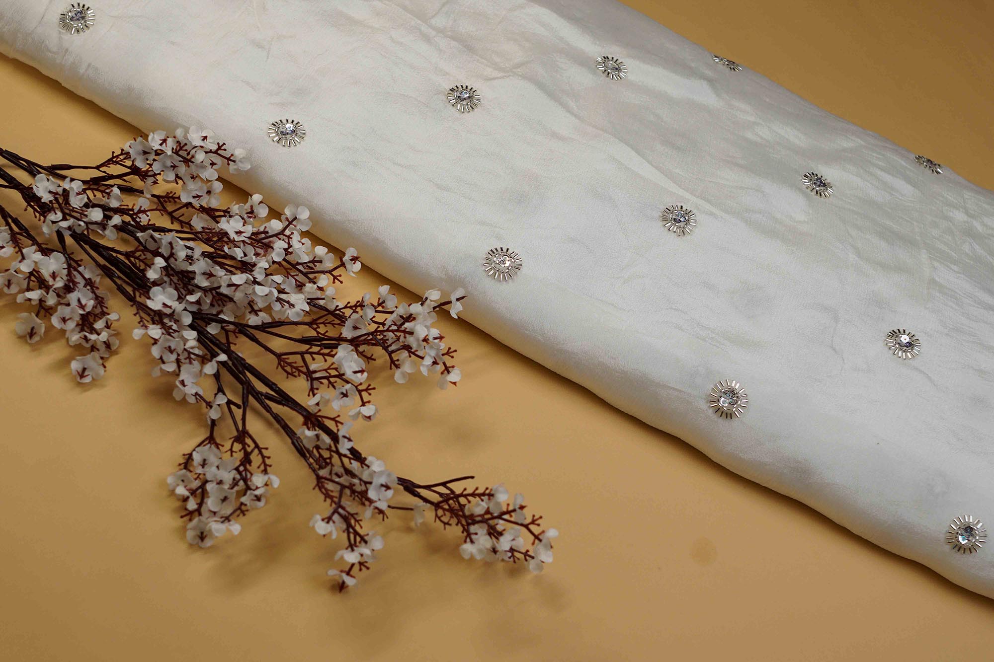 White Chinon Chiffon with Sequins and Katdana Magic