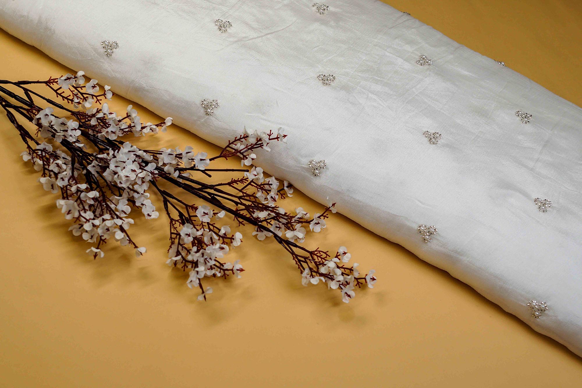 White Chinon Chiffon with Beads and Katdana Magic