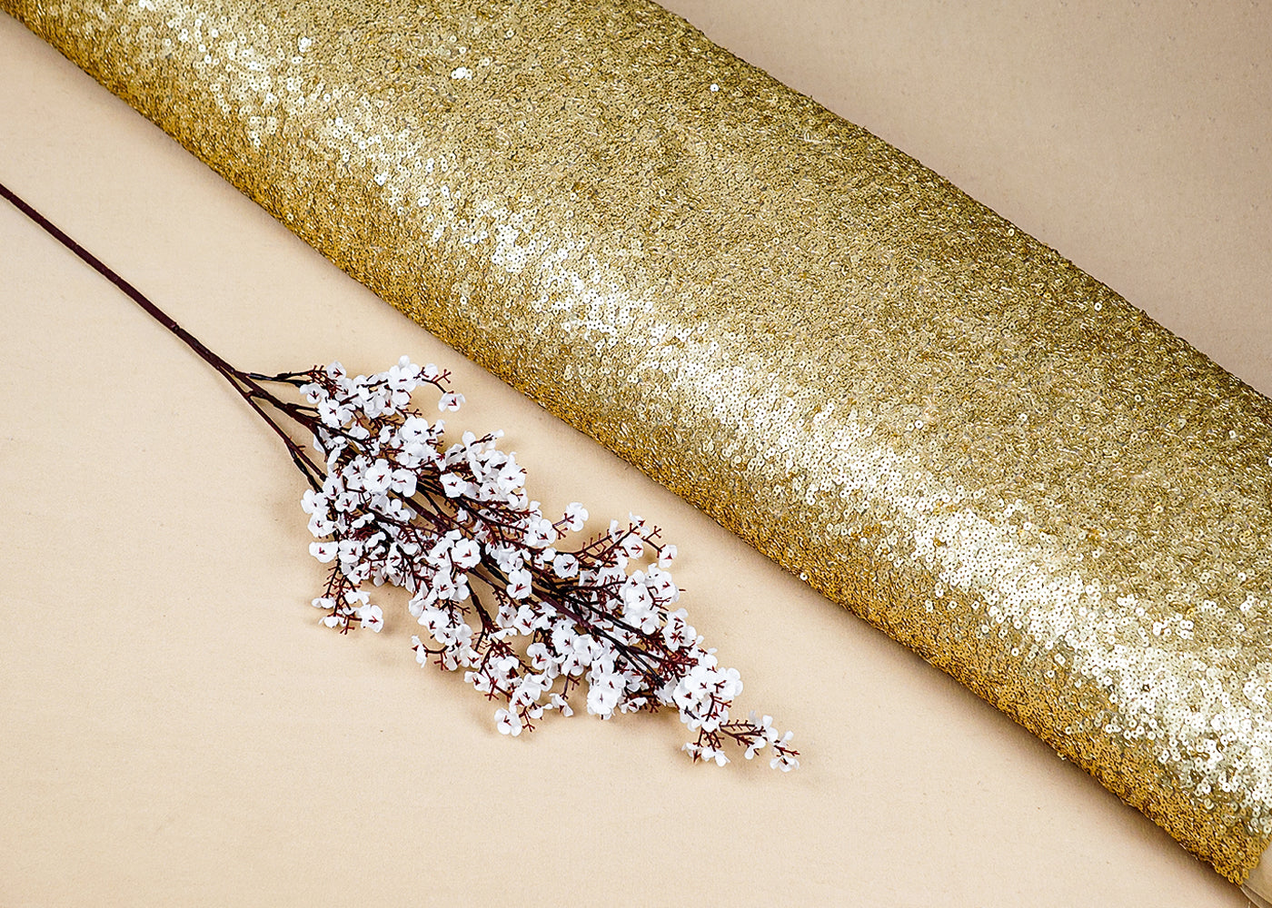 Golden Net Fabric With Allover Sequins Work 9861