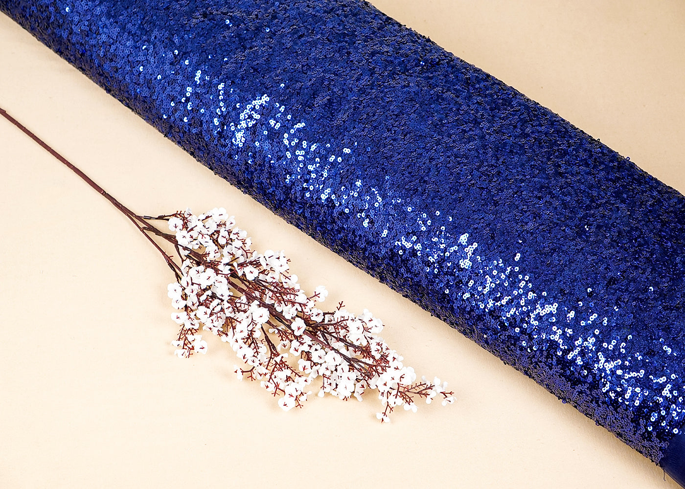 Navy Blue Net Fabric With Allover Sequins Work 9863