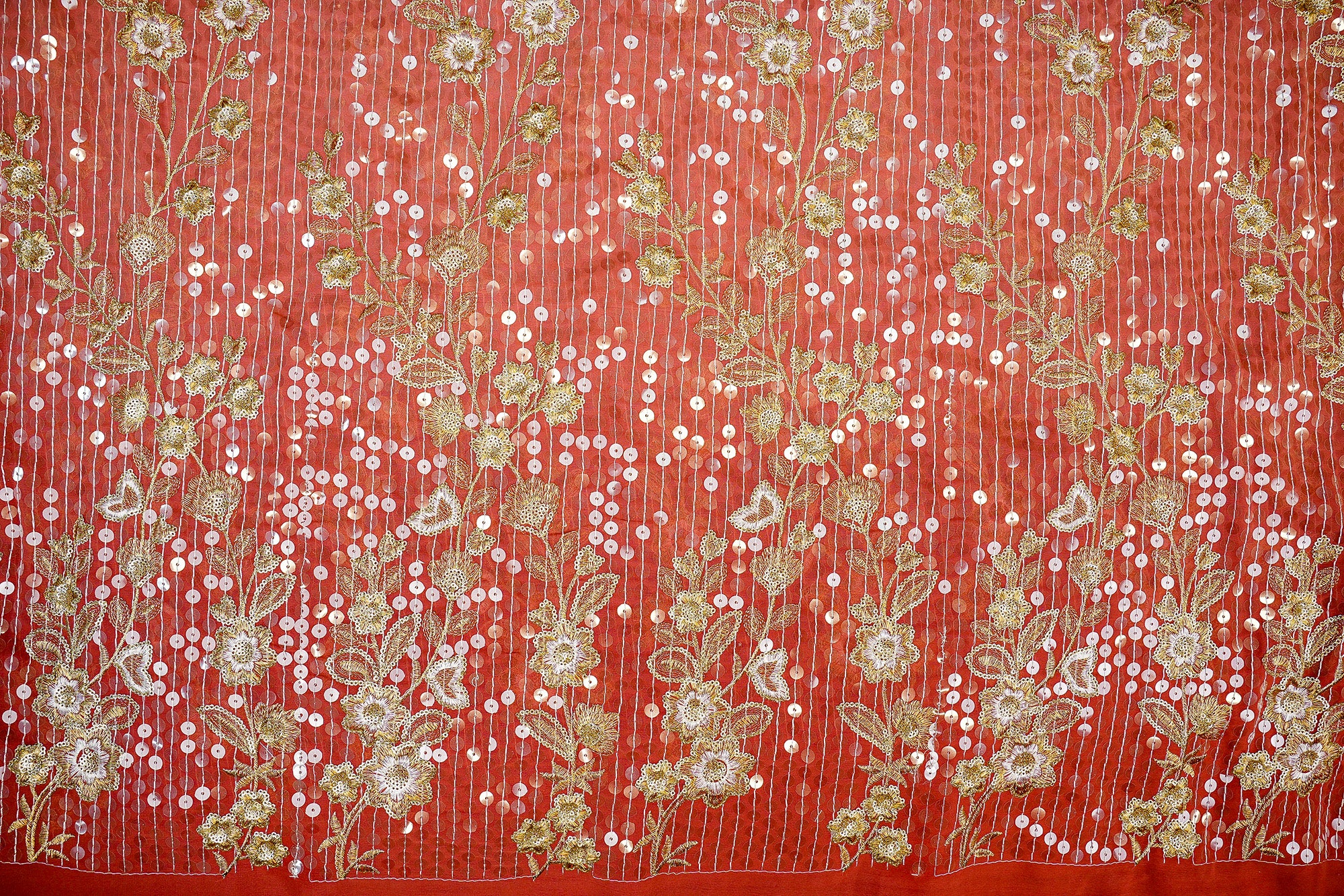 Peach Ombre Floral Georgette with Sequins, Zari, and Threadwork