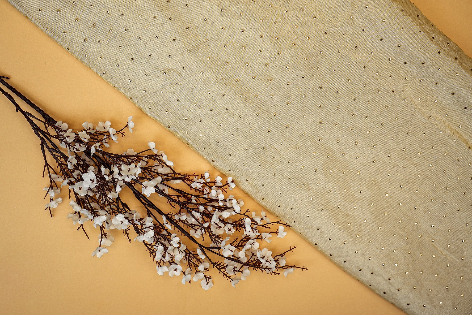 Golden Embroidered Tissue with Golden Dew Drop Accents