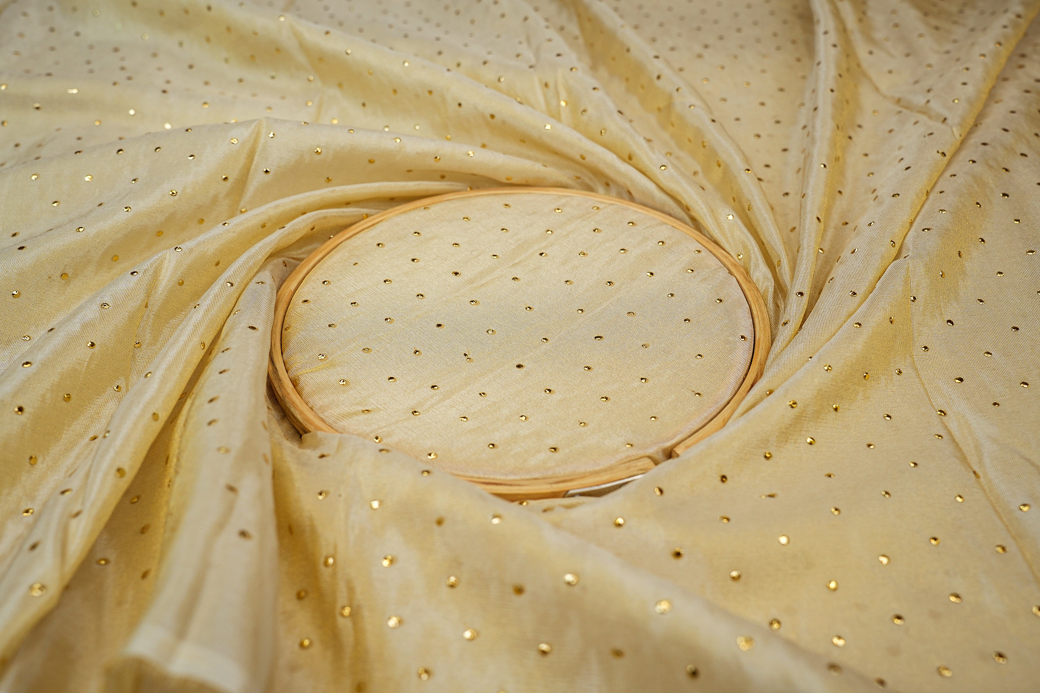 Golden Embroidered Tissue with Golden Dew Drop Accents