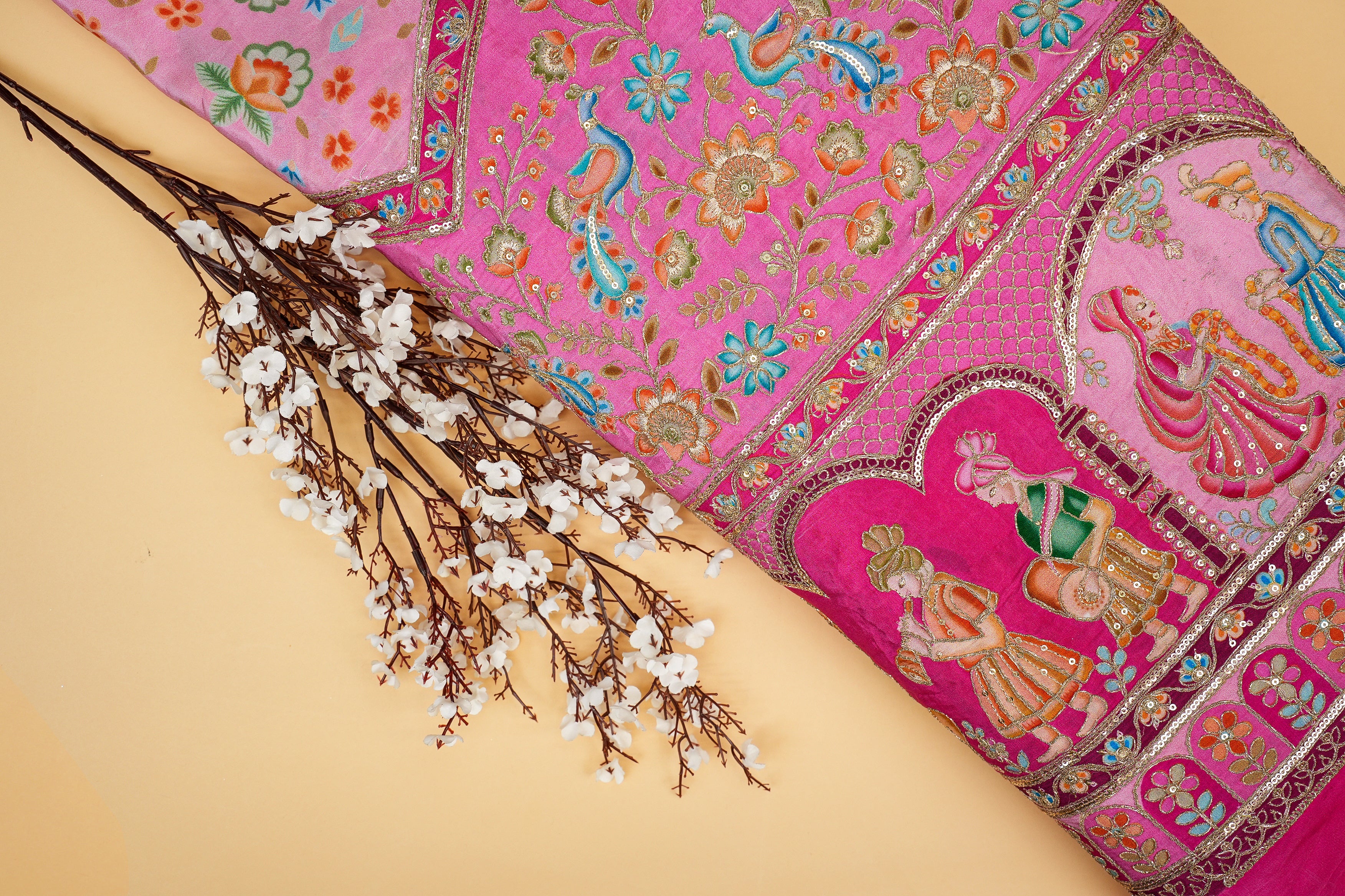 Pink Embroidered Crepe with Traditional Zari and Sequins Elegance