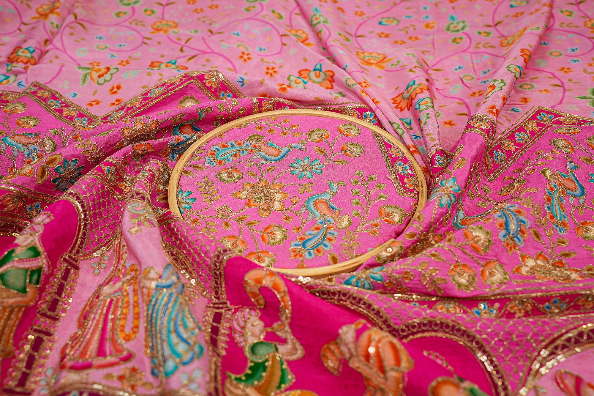 Pink Embroidered Crepe with Traditional Zari and Sequins Elegance