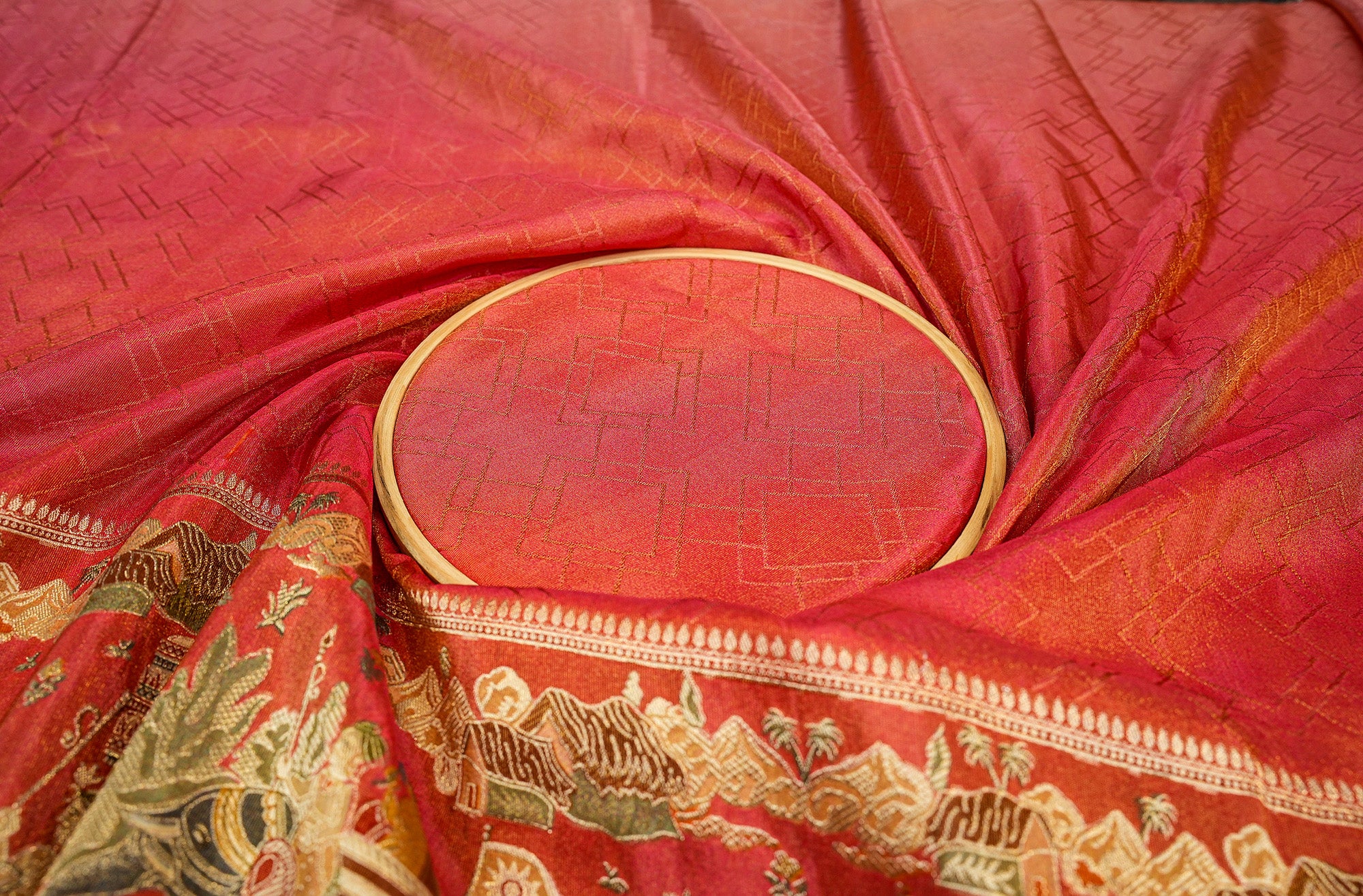 Rose Pink Embroidered Tissue with Traditional Zari Elegance