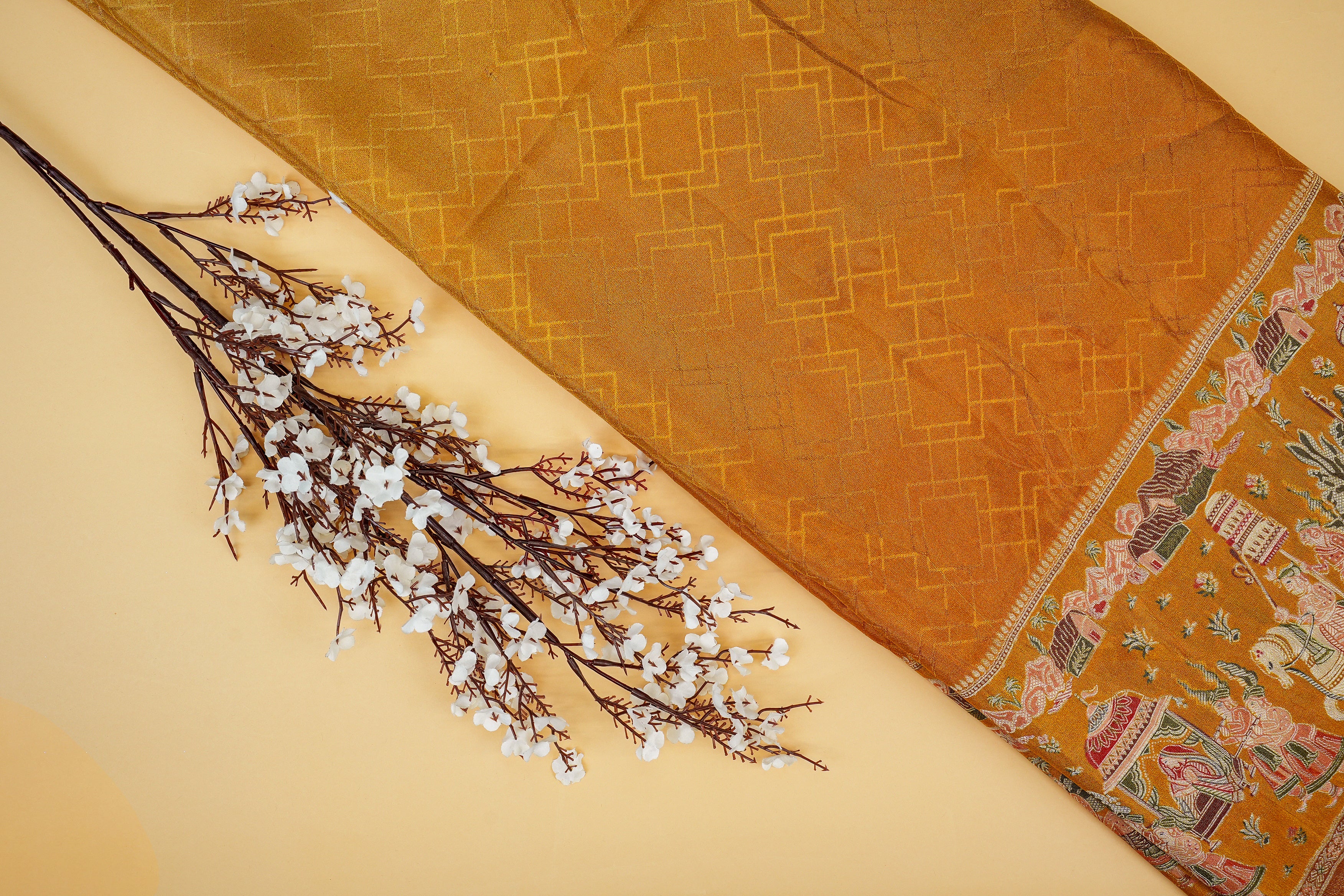 Mustard Embroidered Tissue with Traditional Zari Elegance