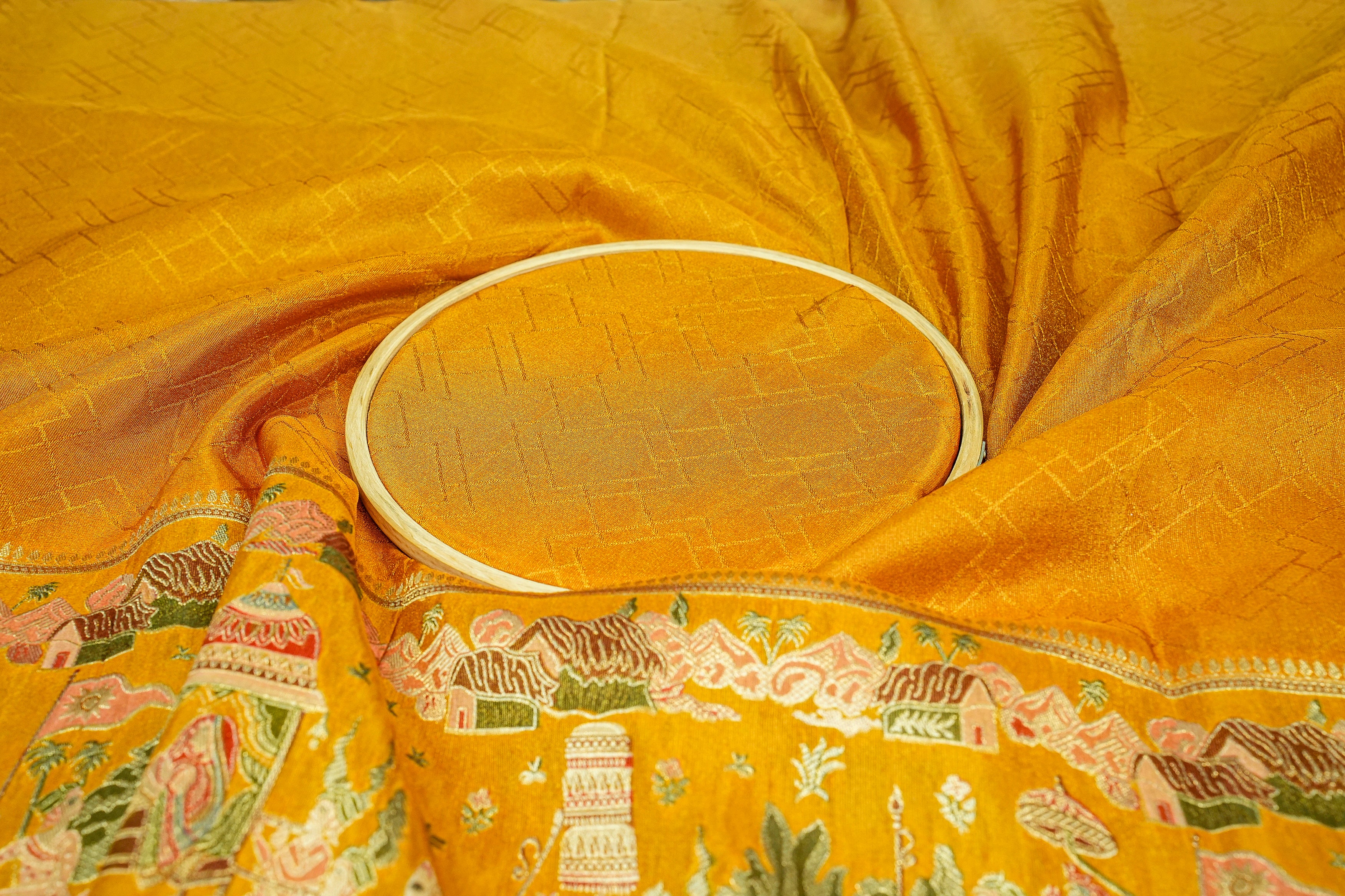 Mustard Embroidered Tissue with Traditional Zari Elegance