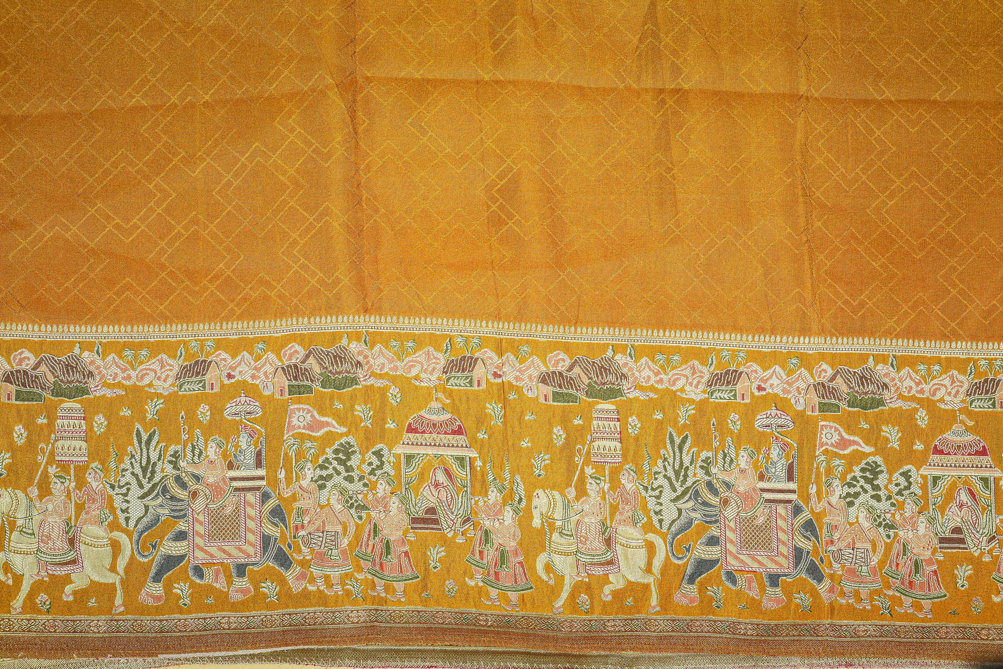 Mustard Embroidered Tissue with Traditional Zari Elegance