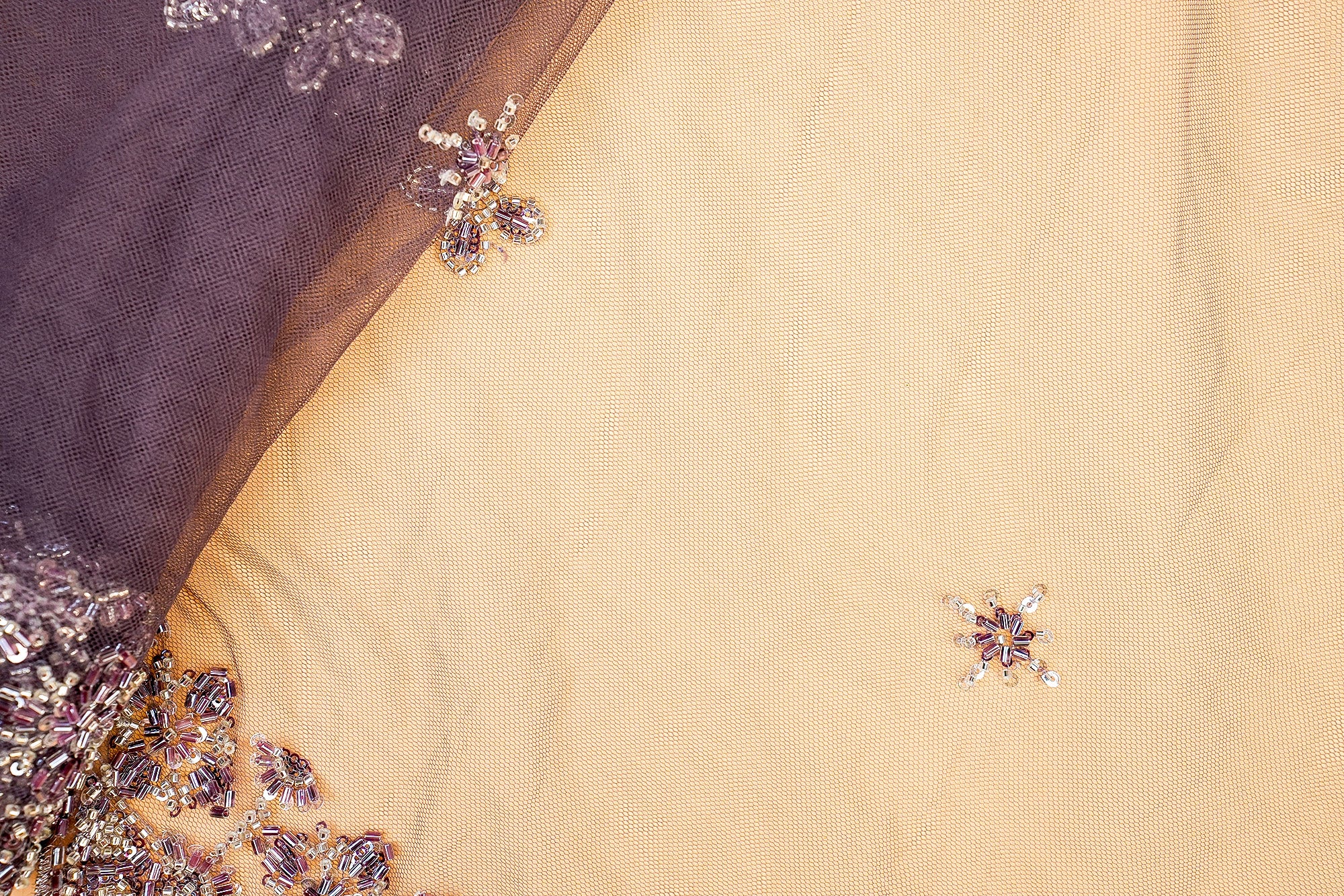 Purple Net with Floral Embroidery, Katdana, and Sequins Elegance