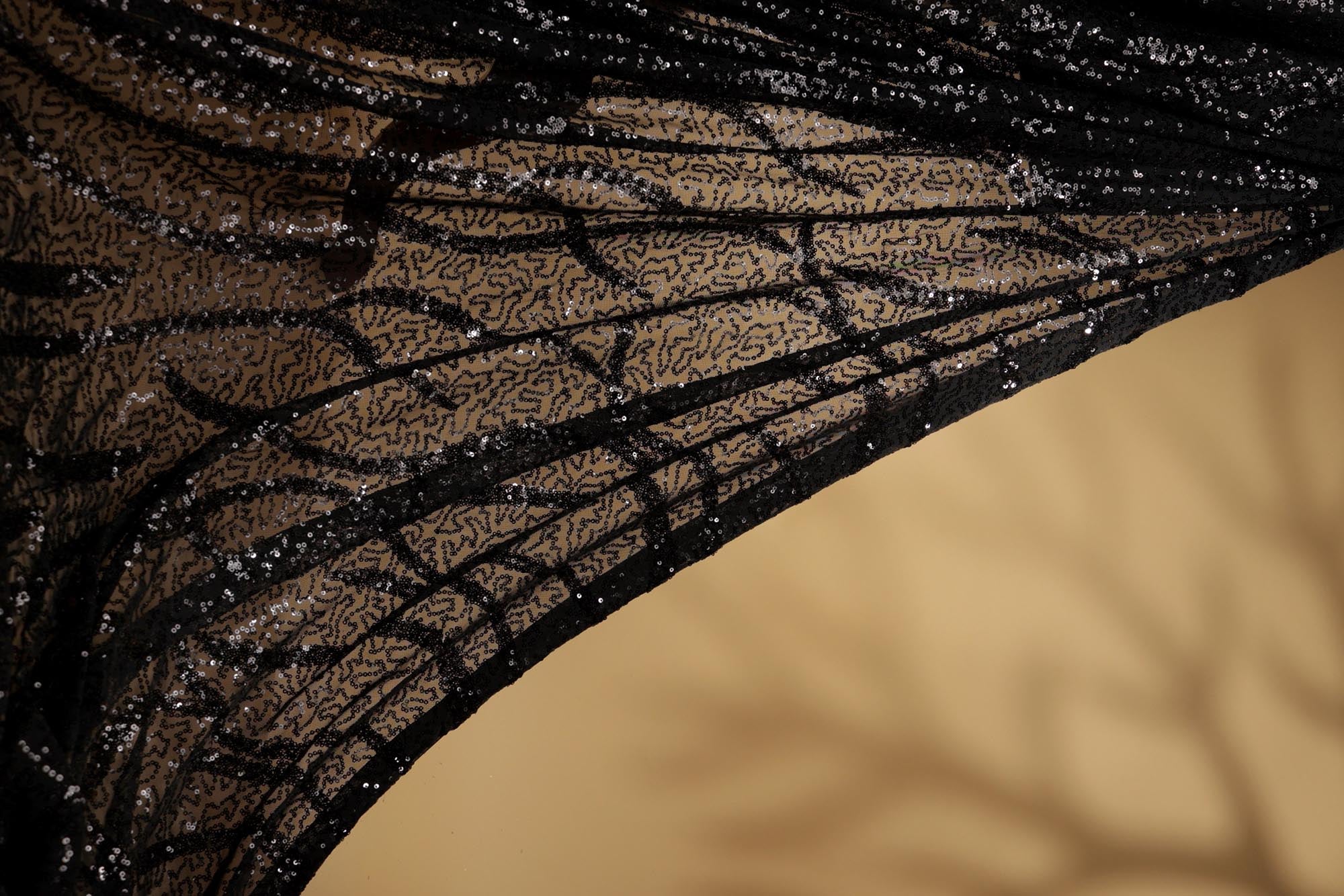 Black abstract pattern lycra net with all over sequins