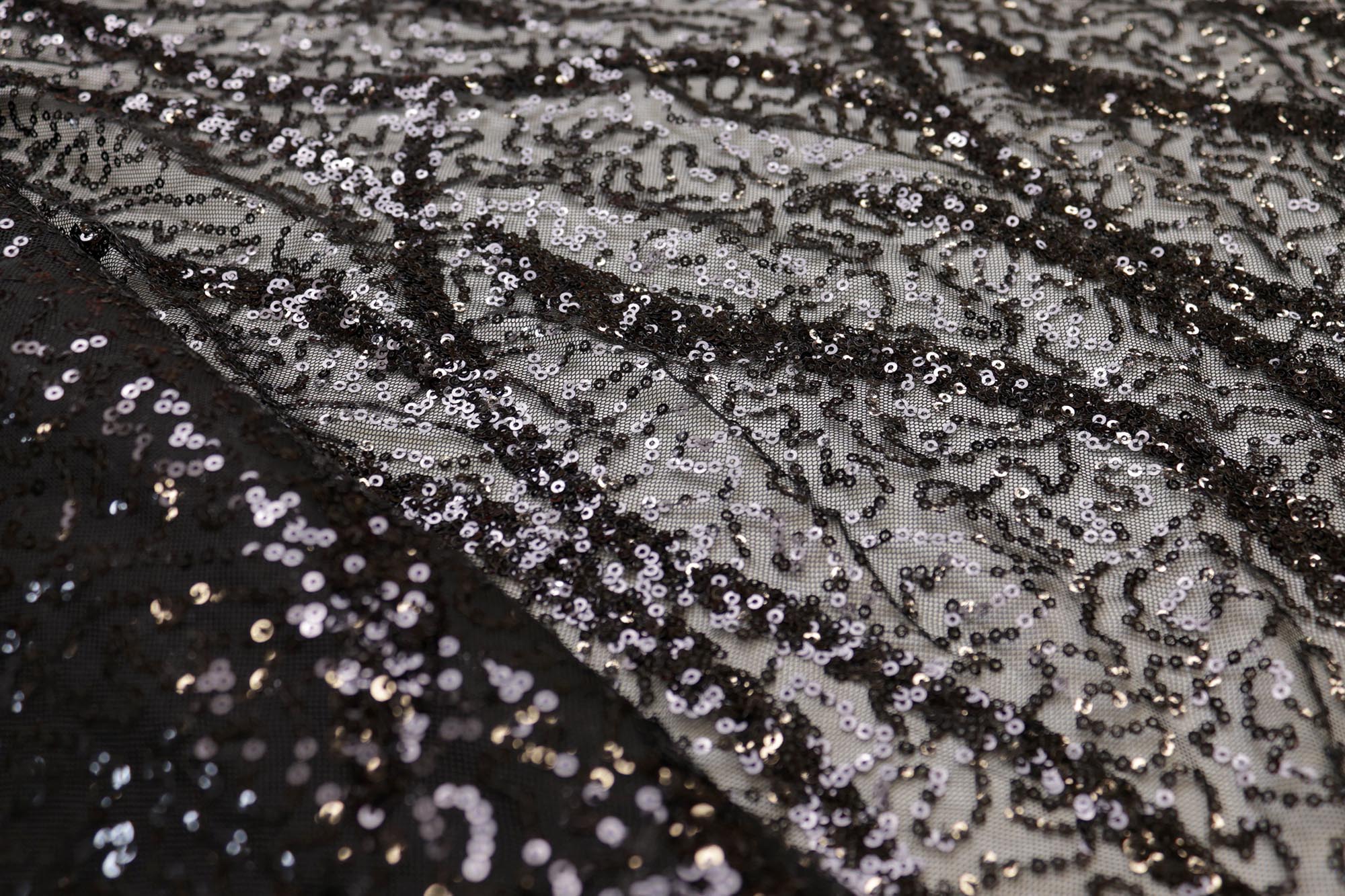 Black abstract pattern lycra net with all over sequins