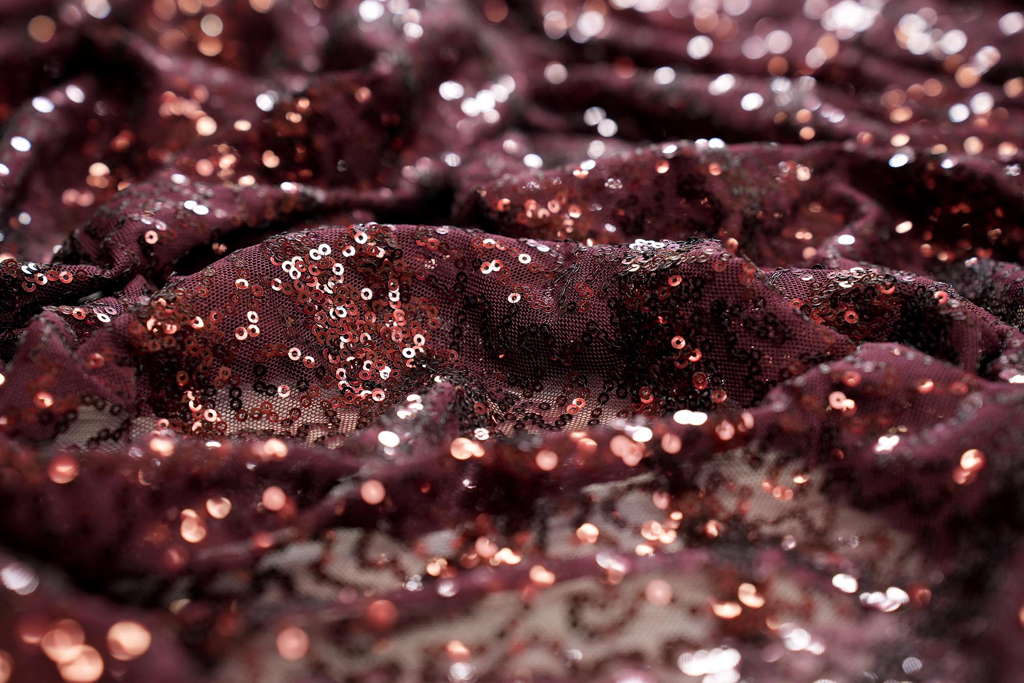 Maroon abstract pattern lycra net with all over sequins