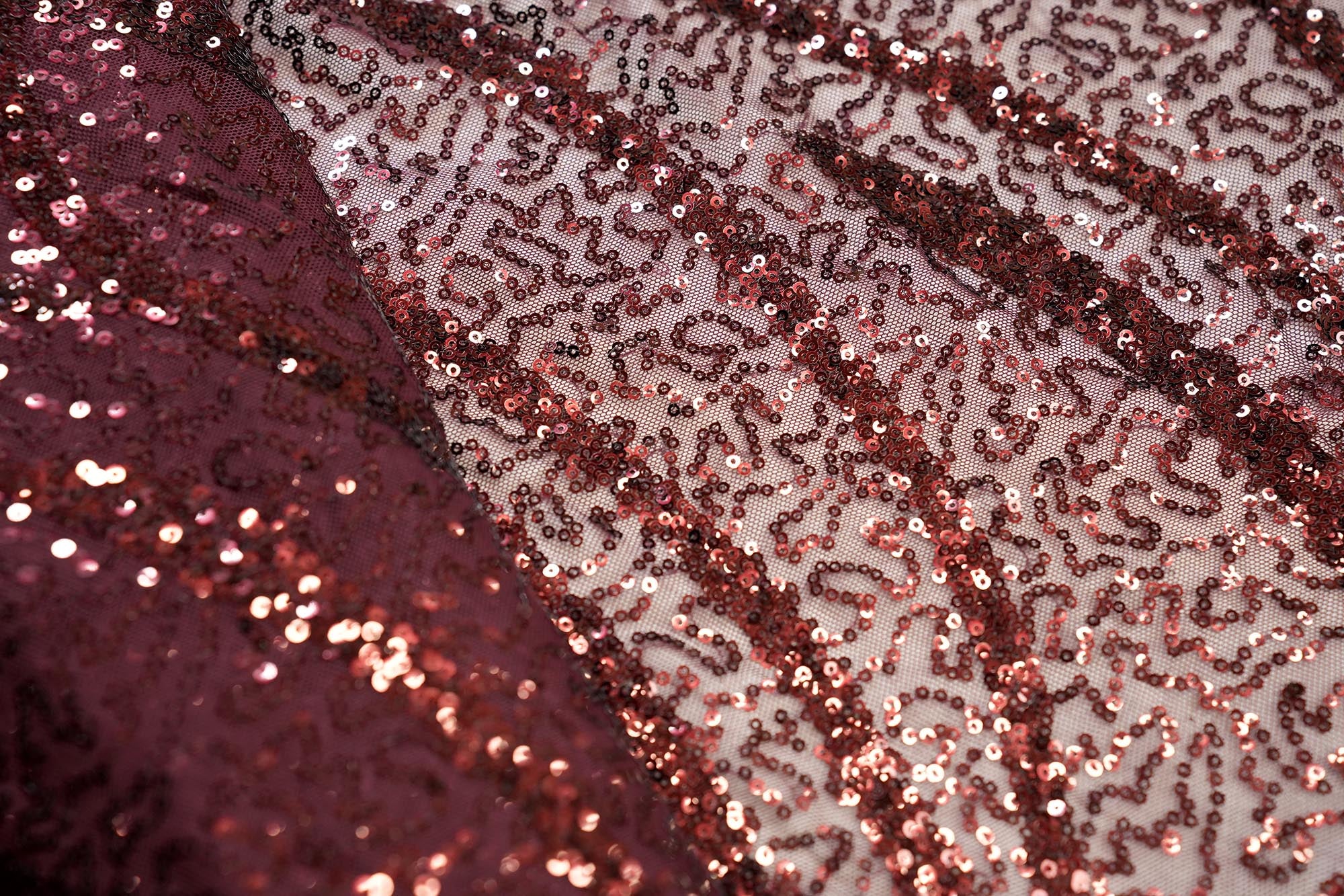 Maroon abstract pattern lycra net with all over sequins