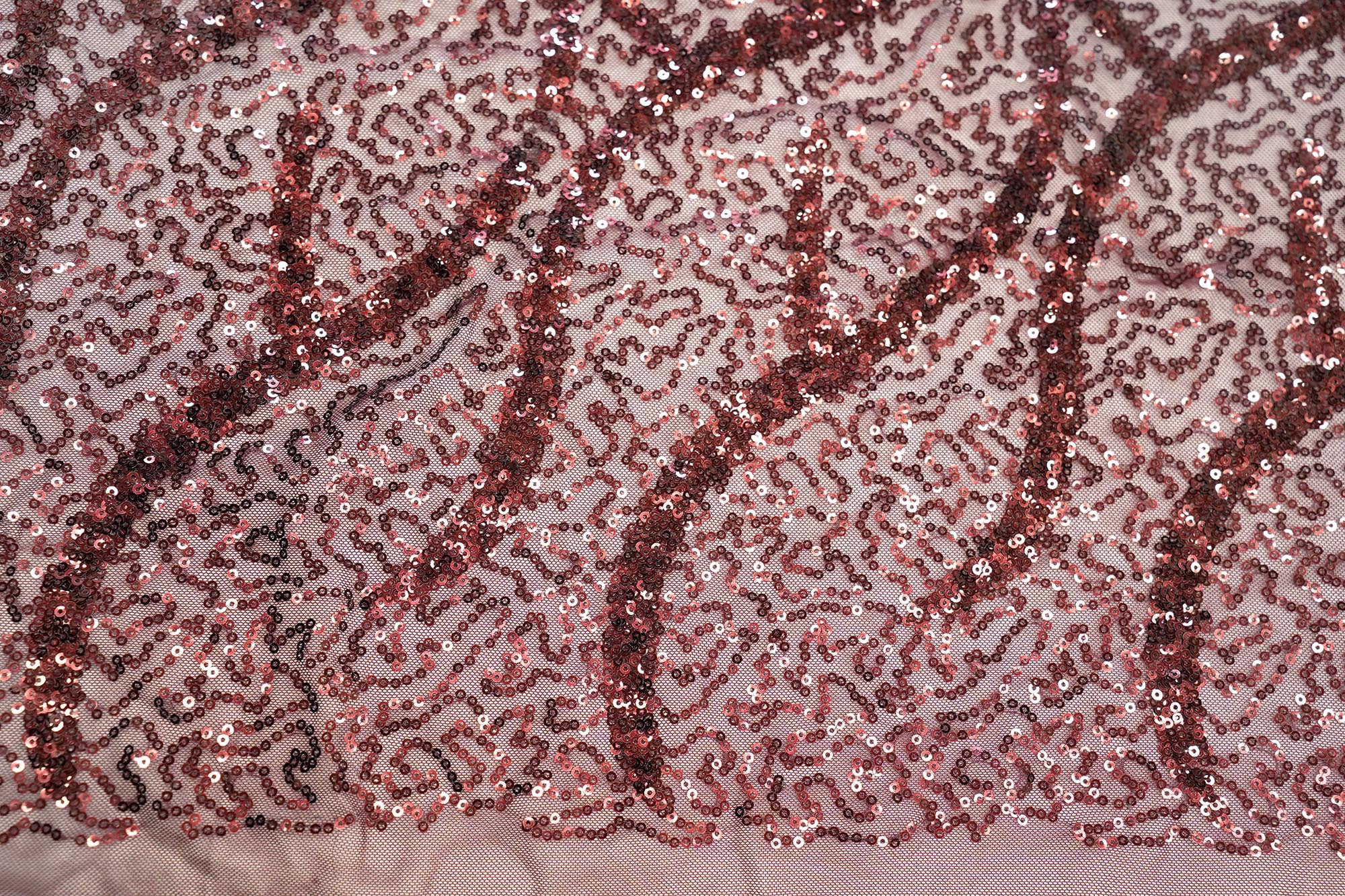 Maroon abstract pattern lycra net with all over sequins