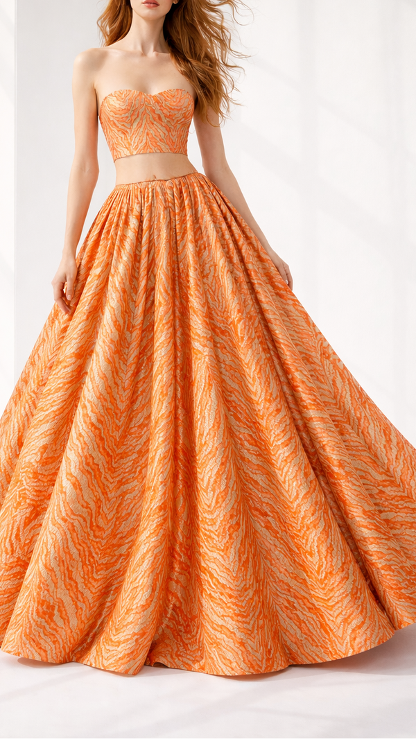 Orange Banarasi Brocade Fabric With All Over Zari Handloom 21668