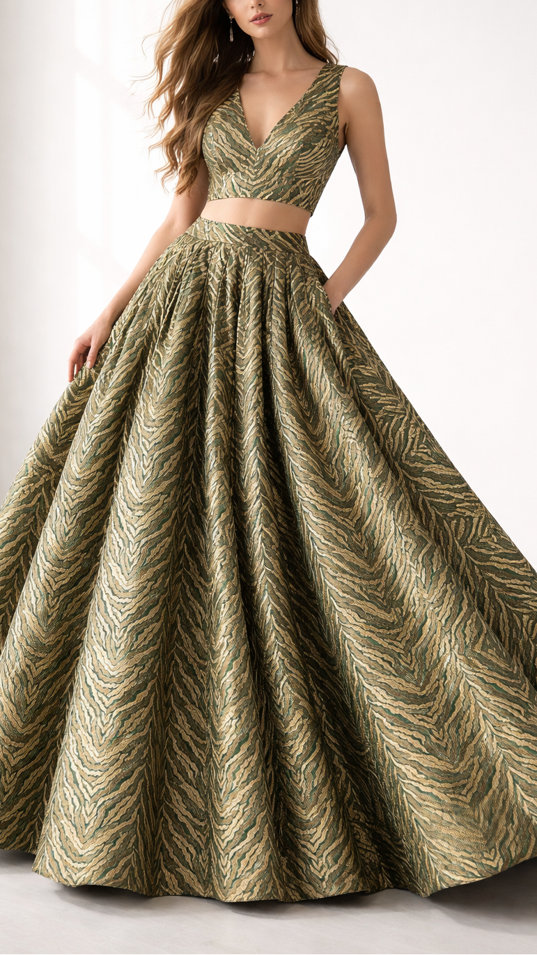 Green Banarasi Brocade Fabric With All Over Zari Handloom 21665