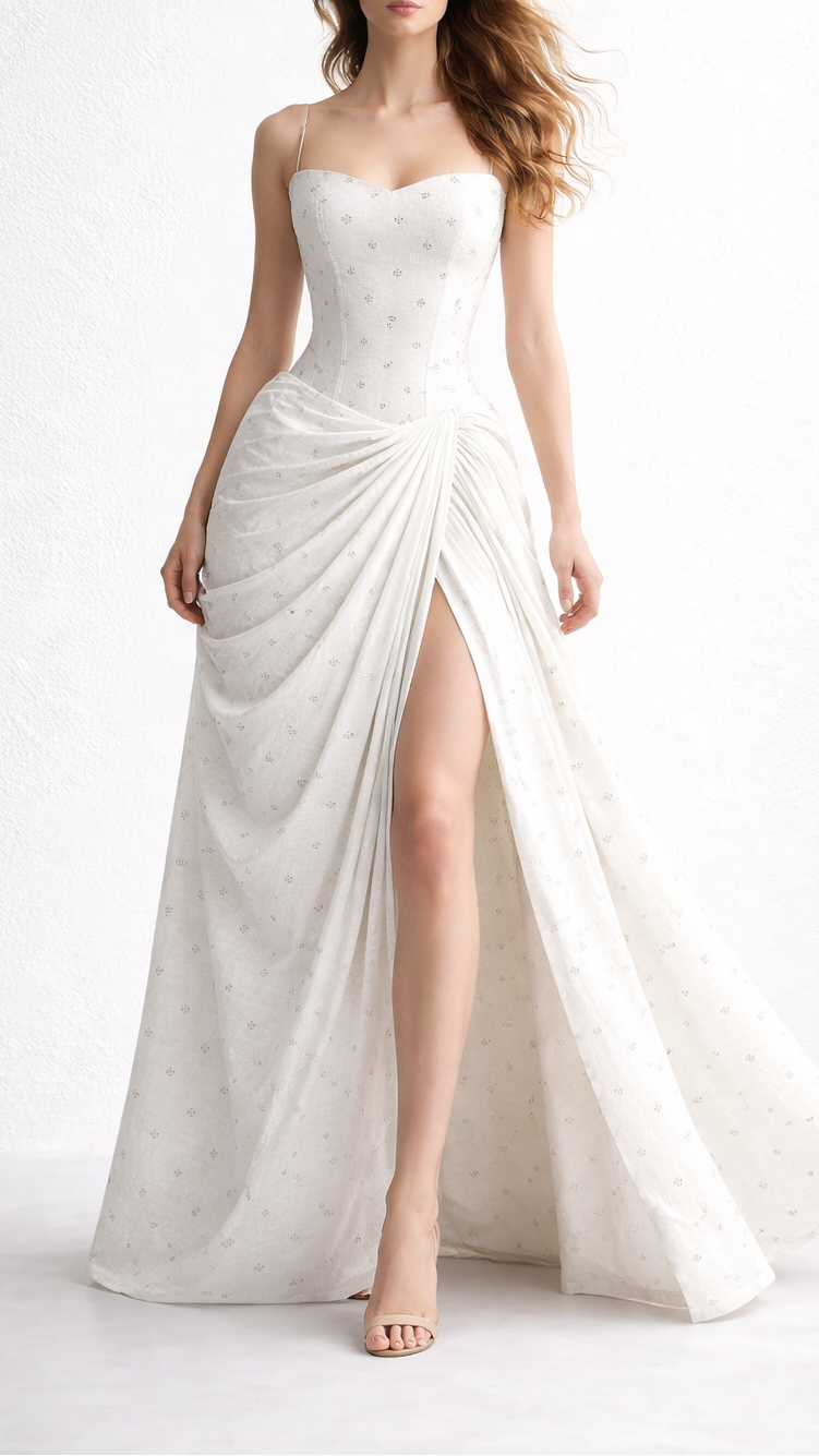 The Noor - White Dyeable Cotton Fabric With All Over Faux Mirror And Thread Work | 21516