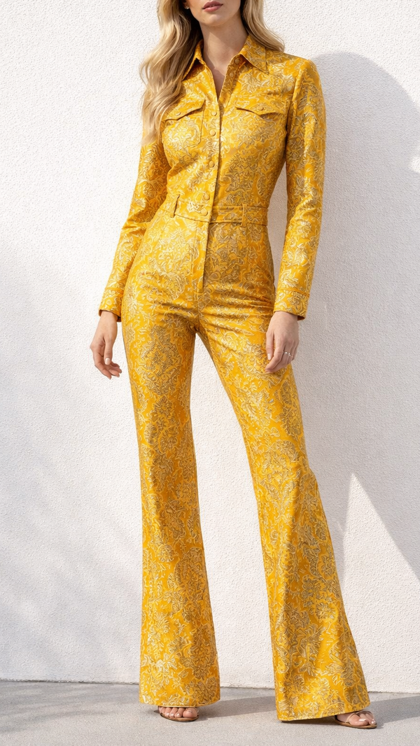 Yellow Banarasi Brocade Fabric With All Over Golden Zari Handloom 21864