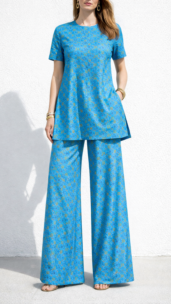 Blue Banarasi Brocade Fabric With All Over Golden Zari Handloom 21918