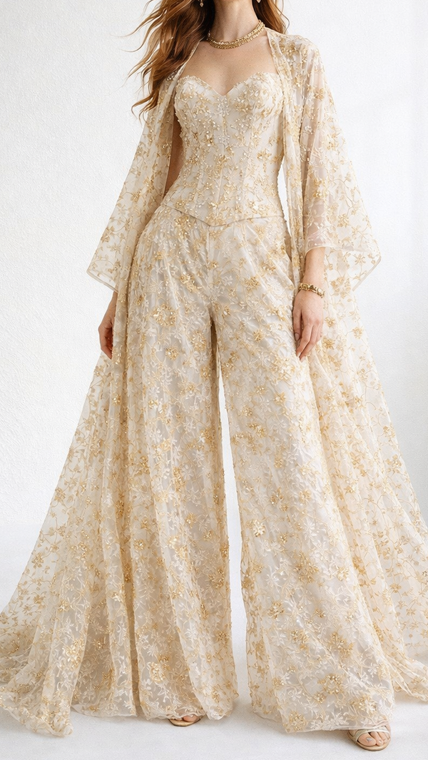 White Dyeable Net Fabric With All Over  Zari, Beads, Sequins And Katdana Work 22272