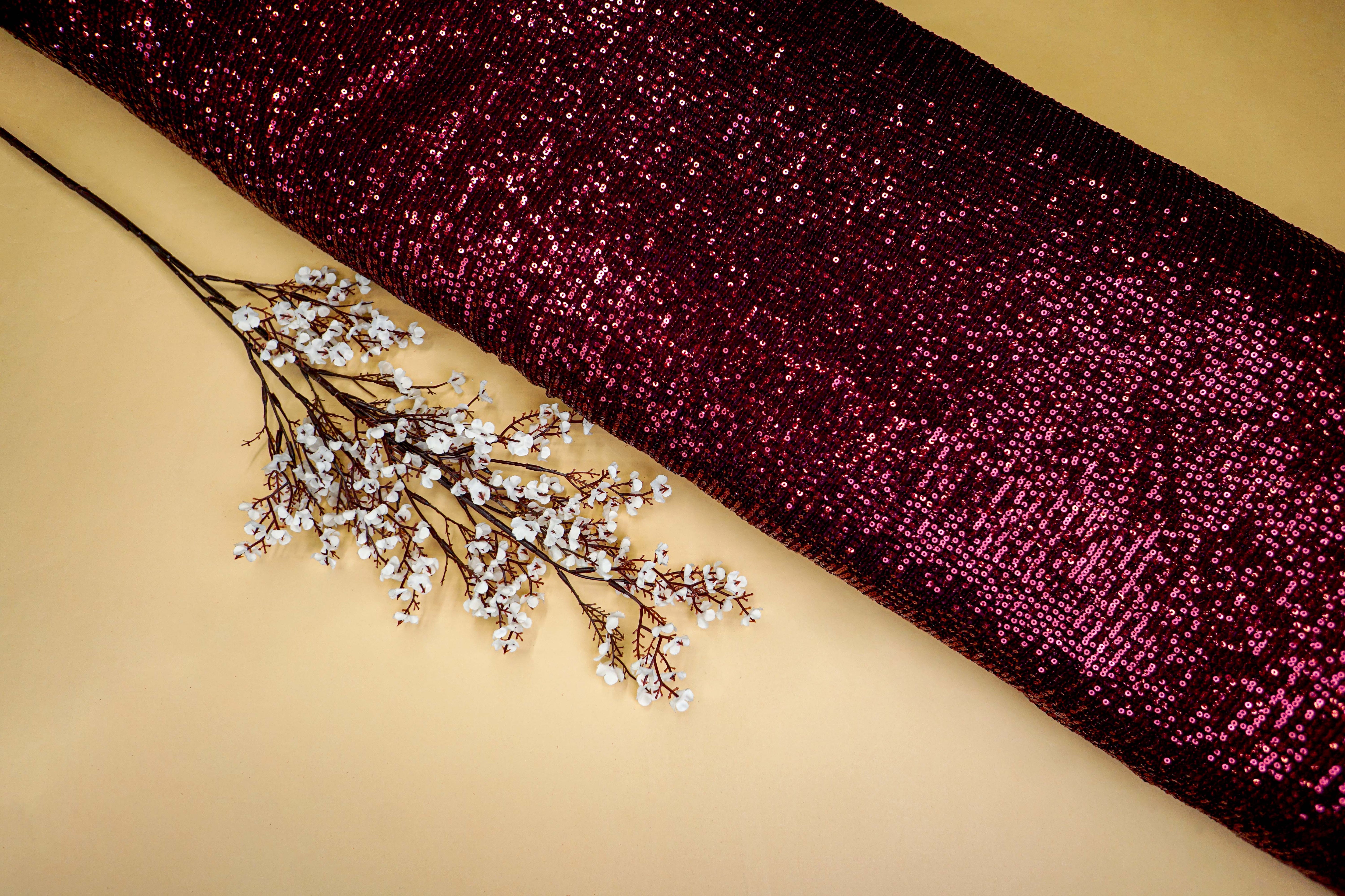 Maroon Net Fabric with Luxe Allover Sequins Embellishment