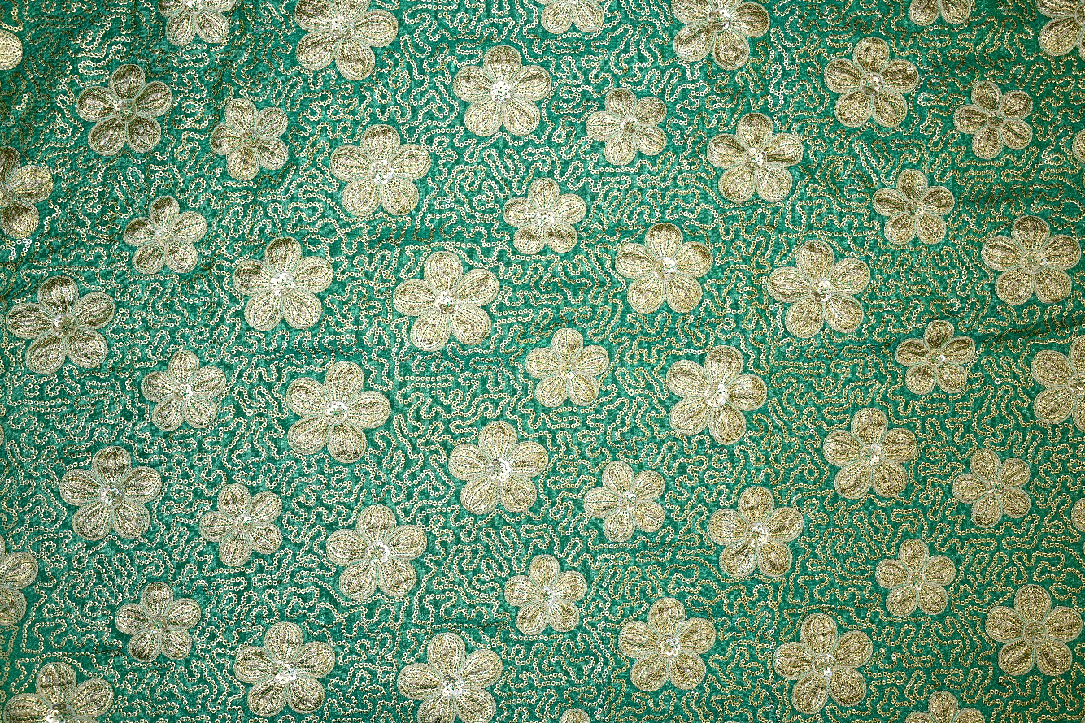 Firozi Floral Tissue with Sequins, Gotta Patti, and Threadwork Embroidery