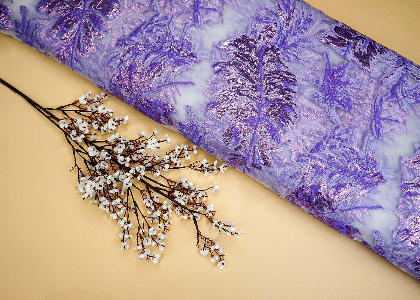 Lavender Nylon Organza Jacquard with Heavy Embossed Design