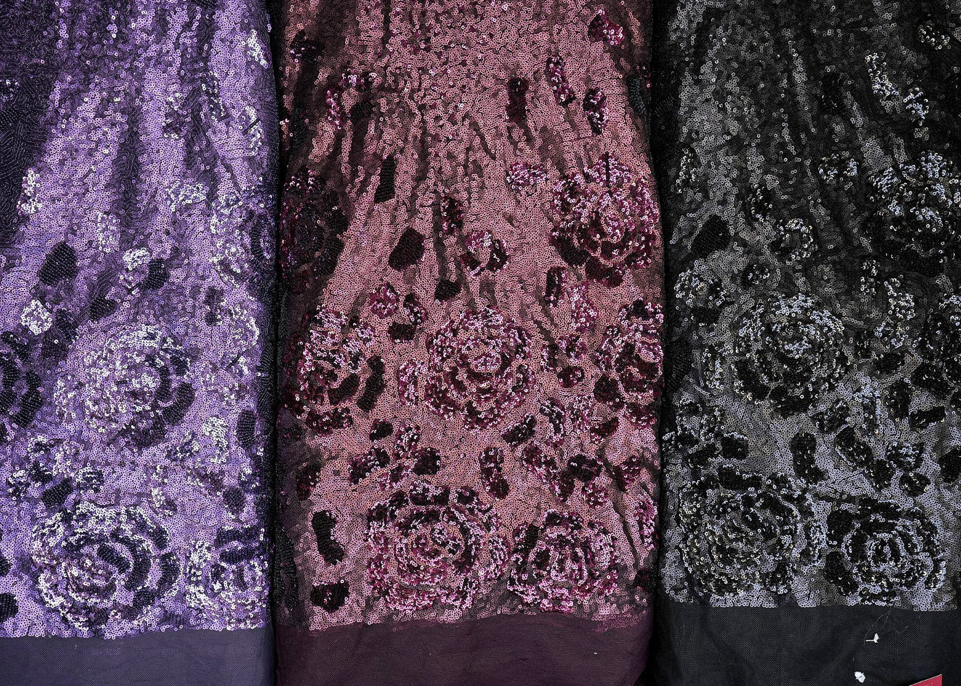 Black Net with Multicolor Thread, Sequins, and Bead Embellishments