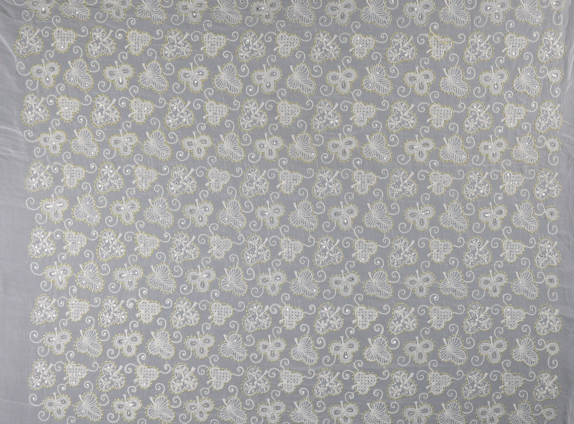 Floral Pattern White Thread & Zari Soft Embroidered Georgette Fabric