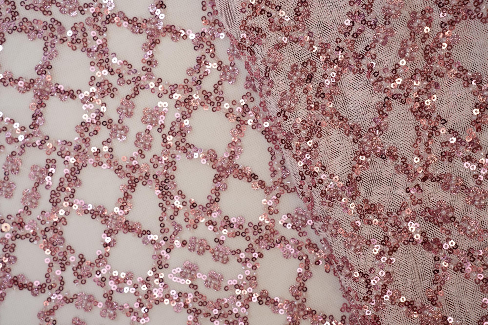 Pink geometric pattern lycra net with sequins work