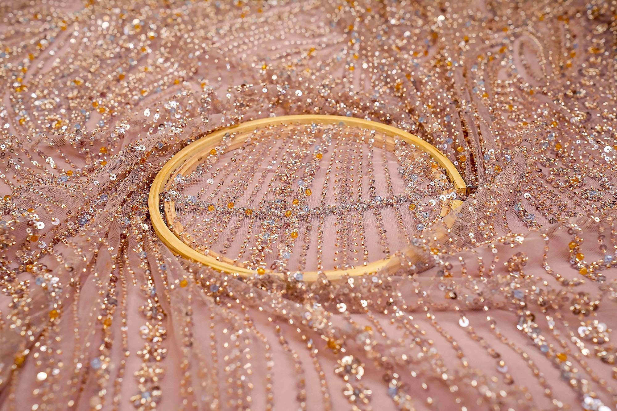 Onion Handwork Net with Gold Sequins, Pearls, and Cut-Dana