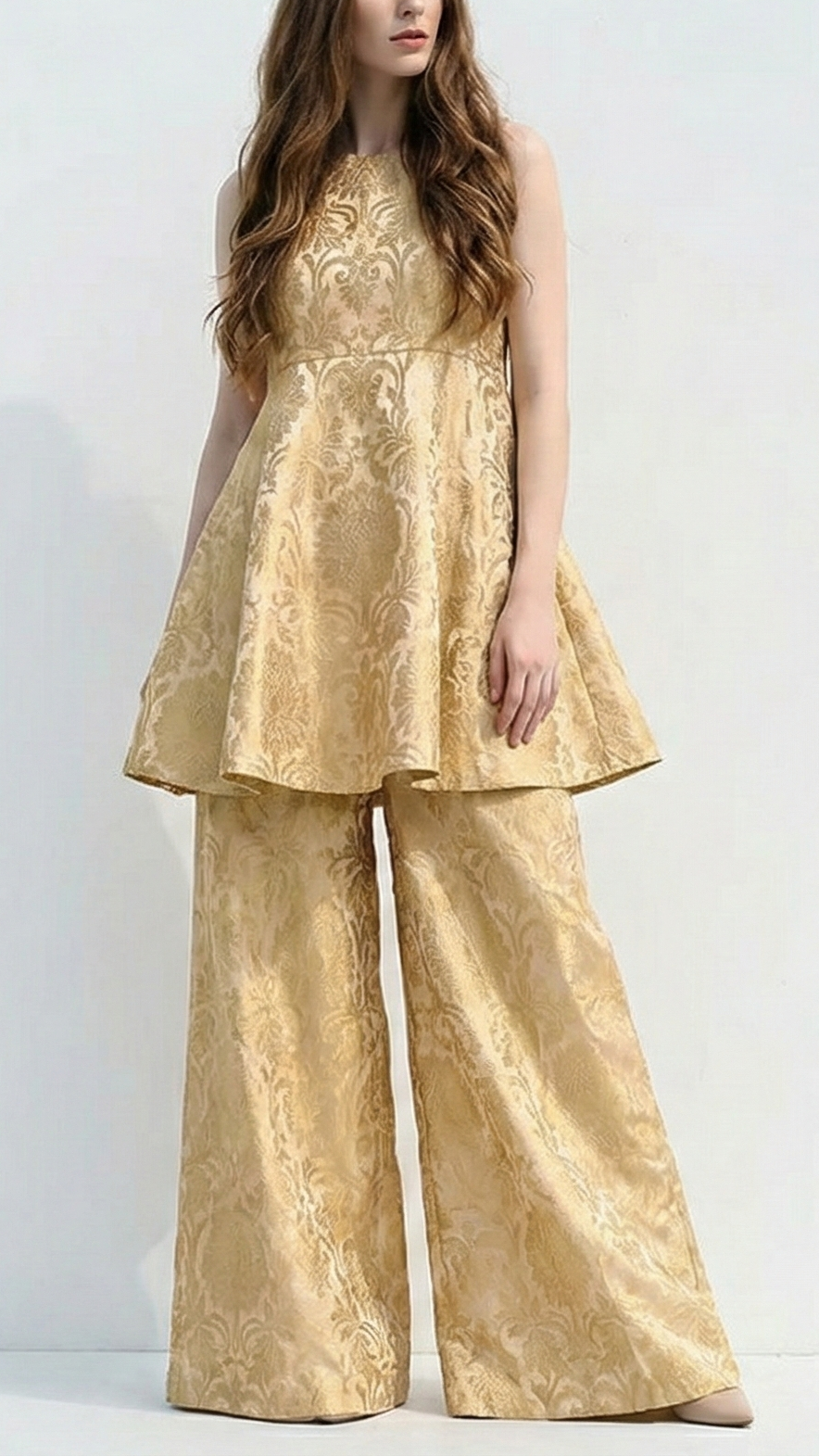 Golden Banarasi Brocade Fabric With All Over Golden Zari Handloom 21820