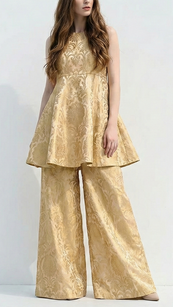 Golden Banarasi Brocade Fabric With All Over Golden Zari Handloom 21820