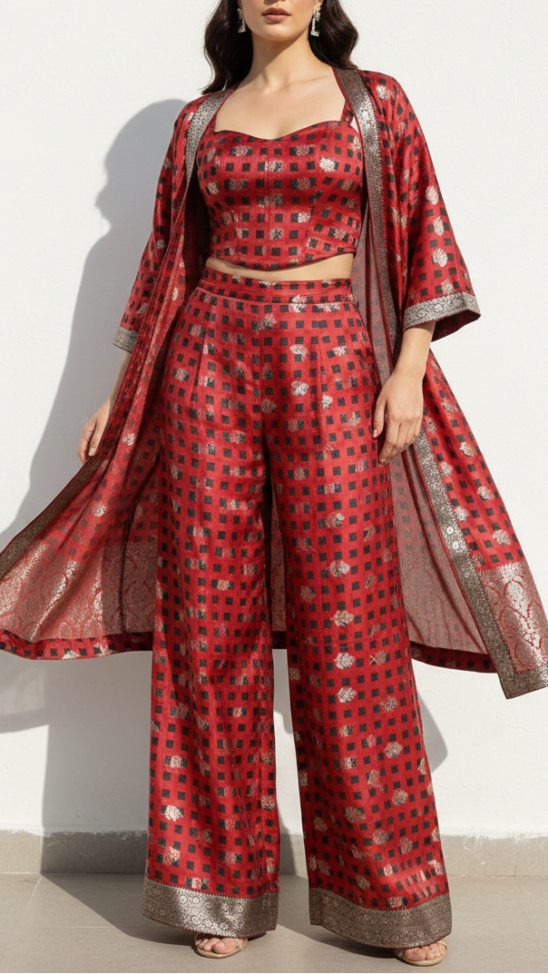 Maroon Banarasi Brocade Fabric With All Over Thread And Zari Handloom 21356