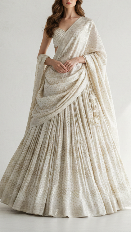 White Dyeable Chanderi Silk Fabric With All Over Dull Gold Zari Handloom 21808
