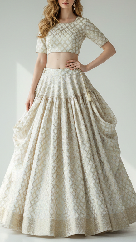 White Silk Fabric With All Over Zari Handloom 16222