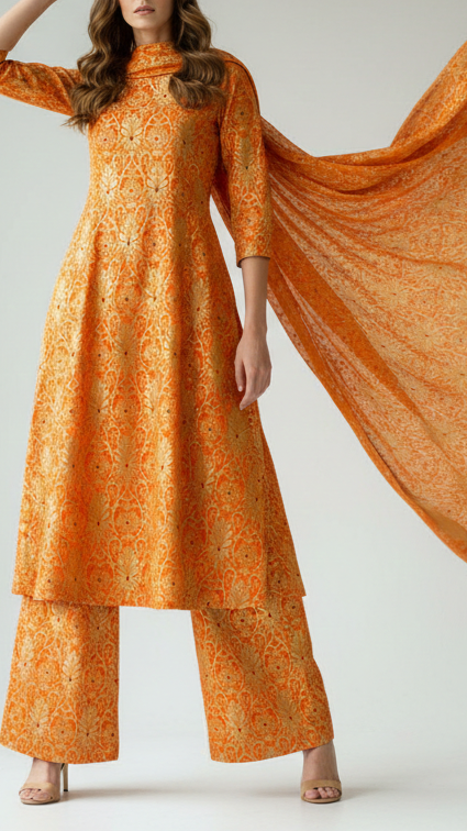 Mustard Pure Banarasi Brocade Fabric With Allover Golden Zari Handloom 16149