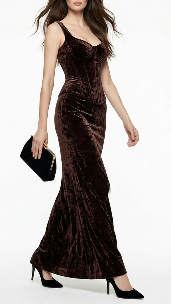 Brown Coloured Textured Crushed Velvet Fabric 11797(1)
