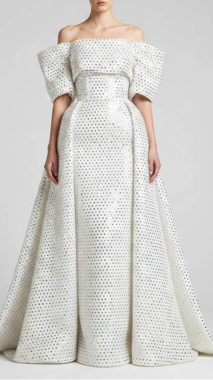 The Noor - White Dyeable Georgette Fabric With All Over Faux Mirror And Thread Work | 21614