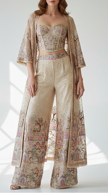 White Organza with Sequins, Zari, and Elegant Threadwork Detailing 10634