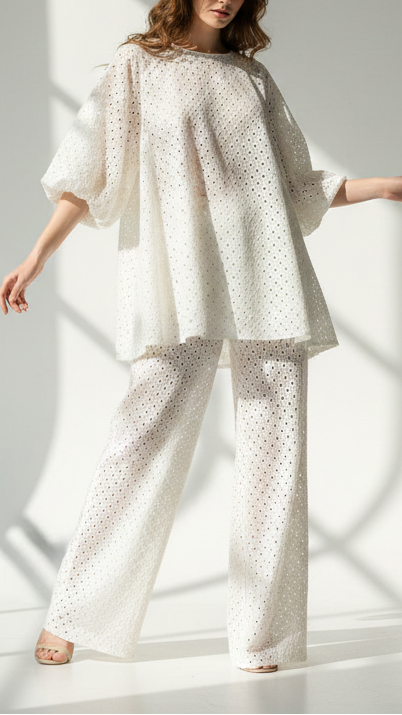 White Dyeable Georgette Fabric With All Over Zari, Sequins And Thread Work 21961
