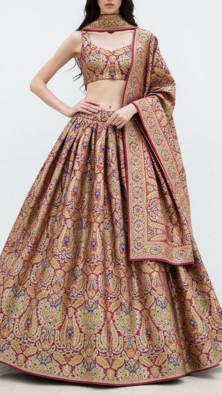 Maroon Pure Banarasi Brocade Fabric With All Over Thread And Zari Handloom 21533