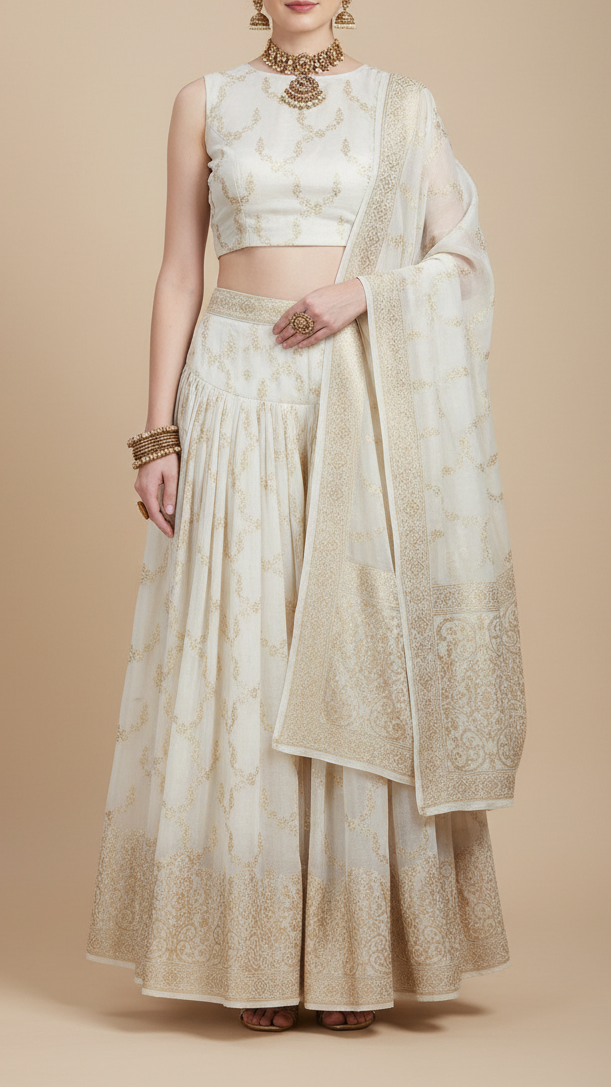 Light Golden Banarasi Tissue Fabric with Allover Golden Zari Handloom and One-Side Border 19697