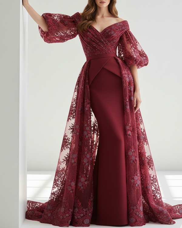 Maroon Imported Net Fabric With All Over Katdana, Sequins And Bead Handwork With Scalloped Border 22007